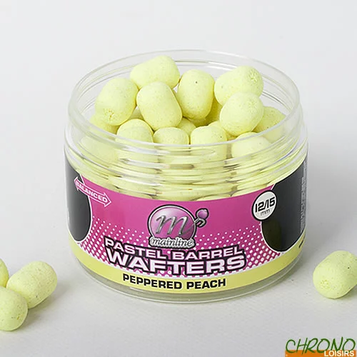 Dumbells Equilibrés Mainline Wafter Barrels Peppered Peach 12x15mm 3 Dumbells Equilibrés Mainline Wafter Barrels Peppered Peach 12x15mm