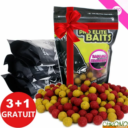 Bouillettes Pro Elite Baits Banana & Strawberry 20mm 800g (x3) 3 Bouillettes Pro Elite Baits Banana & Strawberry 20mm 800g (x3)